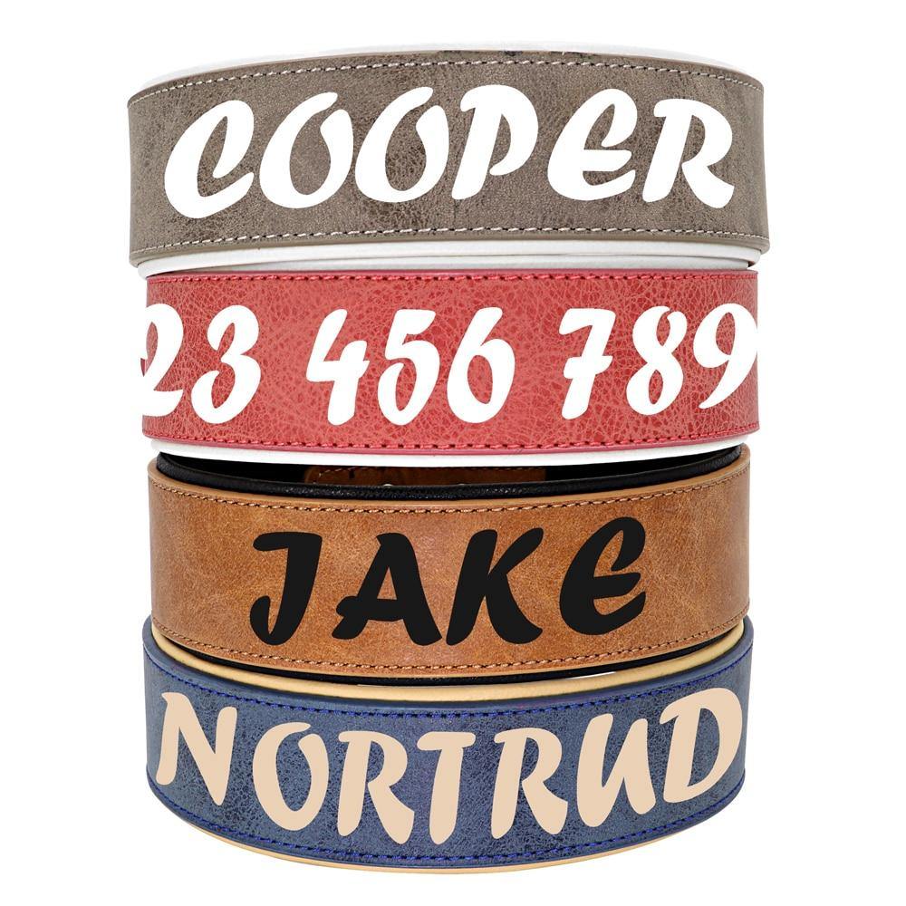 Personalized Large Wide Leather Custom Print Dog Collar - Lovepawz