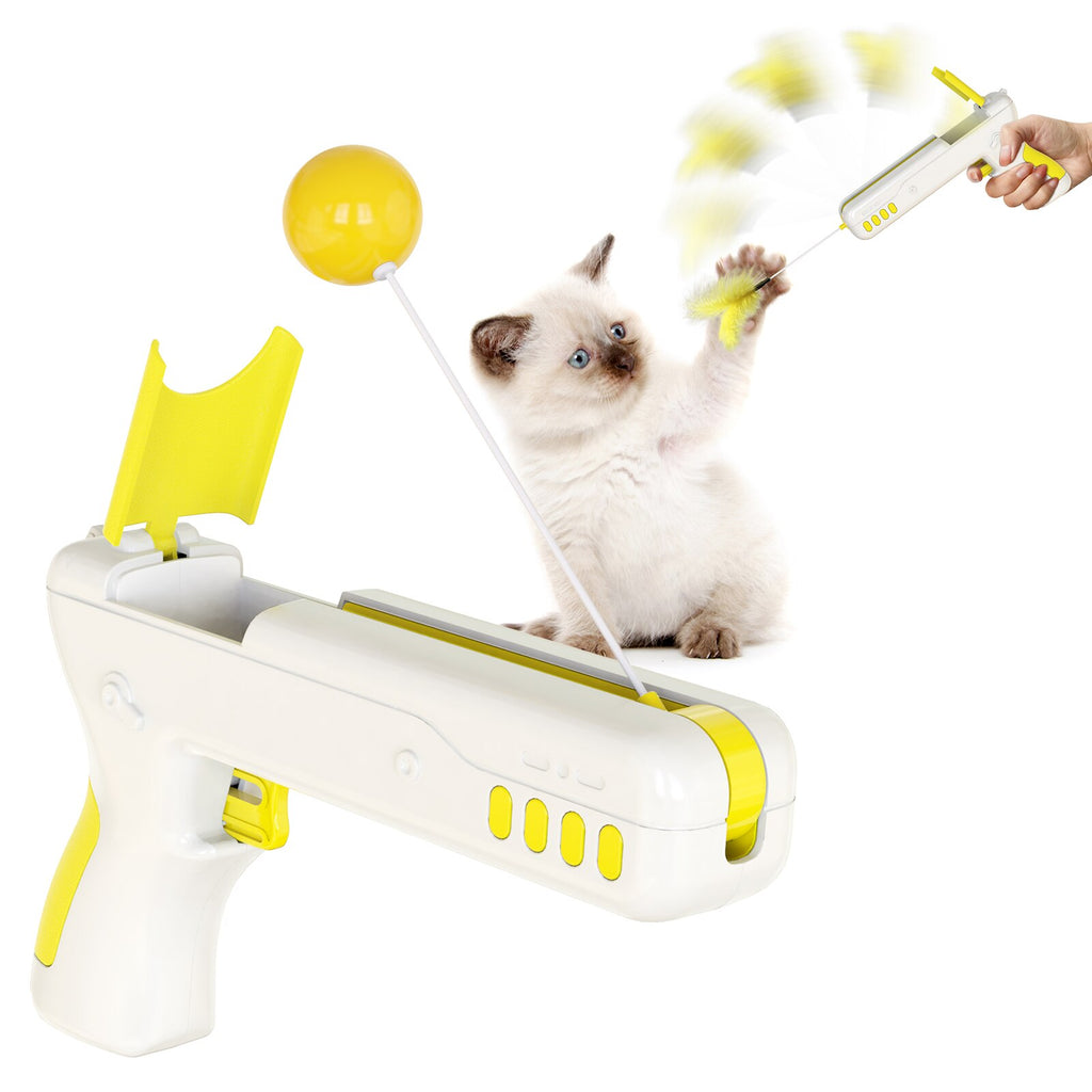 Interactive Cat Toy With Feather & Ball Kitten Gun Stick Gun - Lovepawz