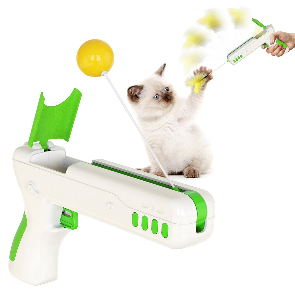 Interactive Cat Toy With Feather & Ball Kitten Gun Stick Gun - Lovepawz