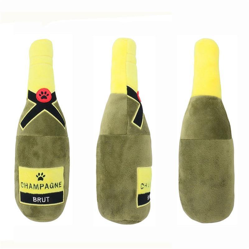 Champagne Squeaky Plush Dog Wine Bottle Toy - Lovepawz