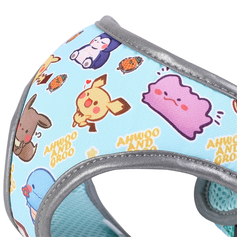Reflective Anime Adjustable Blue Pikachu Cute Dog Harness and Leash - Lovepawz