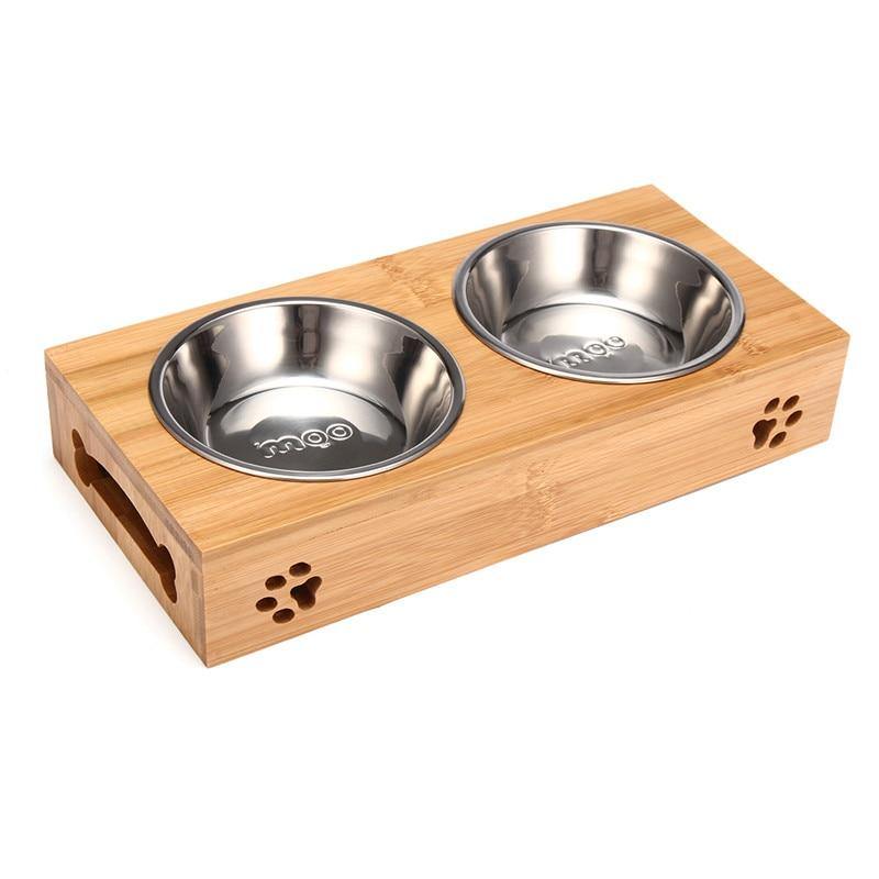 Stainless Steel Bamboo Dog Bowl - Lovepawz