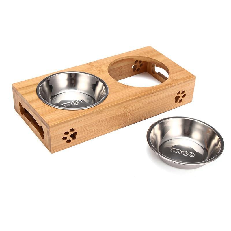 Stainless Steel Bamboo Dog Bowl - Lovepawz