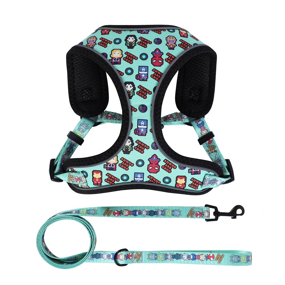 Reflective Anime Adjustable Blue Pikachu Cute Dog Harness and Leash - Lovepawz