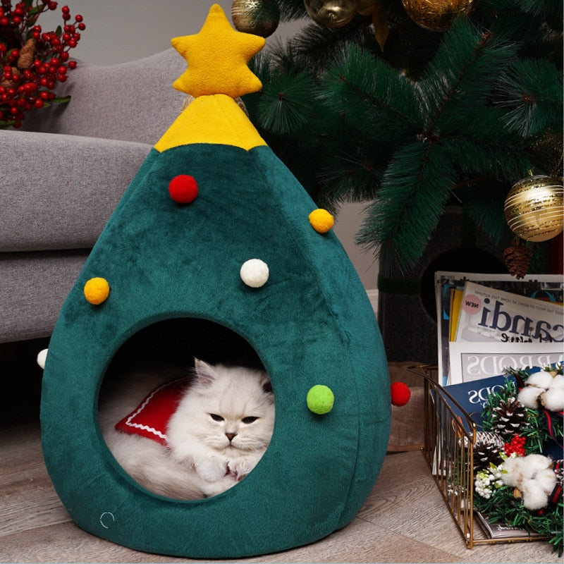Christmas Tree Cat Winter Bed Litter House - Lovepawz