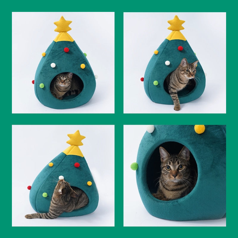 Christmas Tree Cat Winter Bed Litter House - Lovepawz
