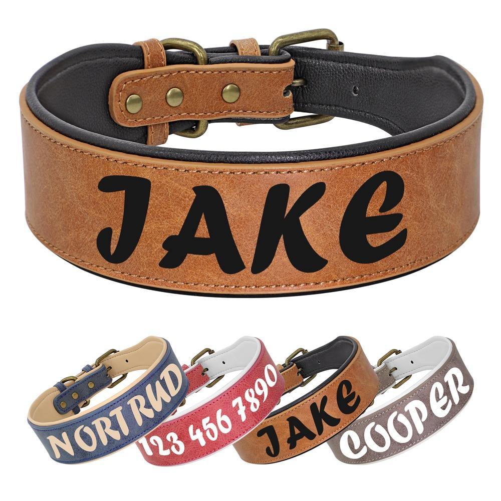 Personalized Large Wide Leather Custom Print Dog Collar - Lovepawz
