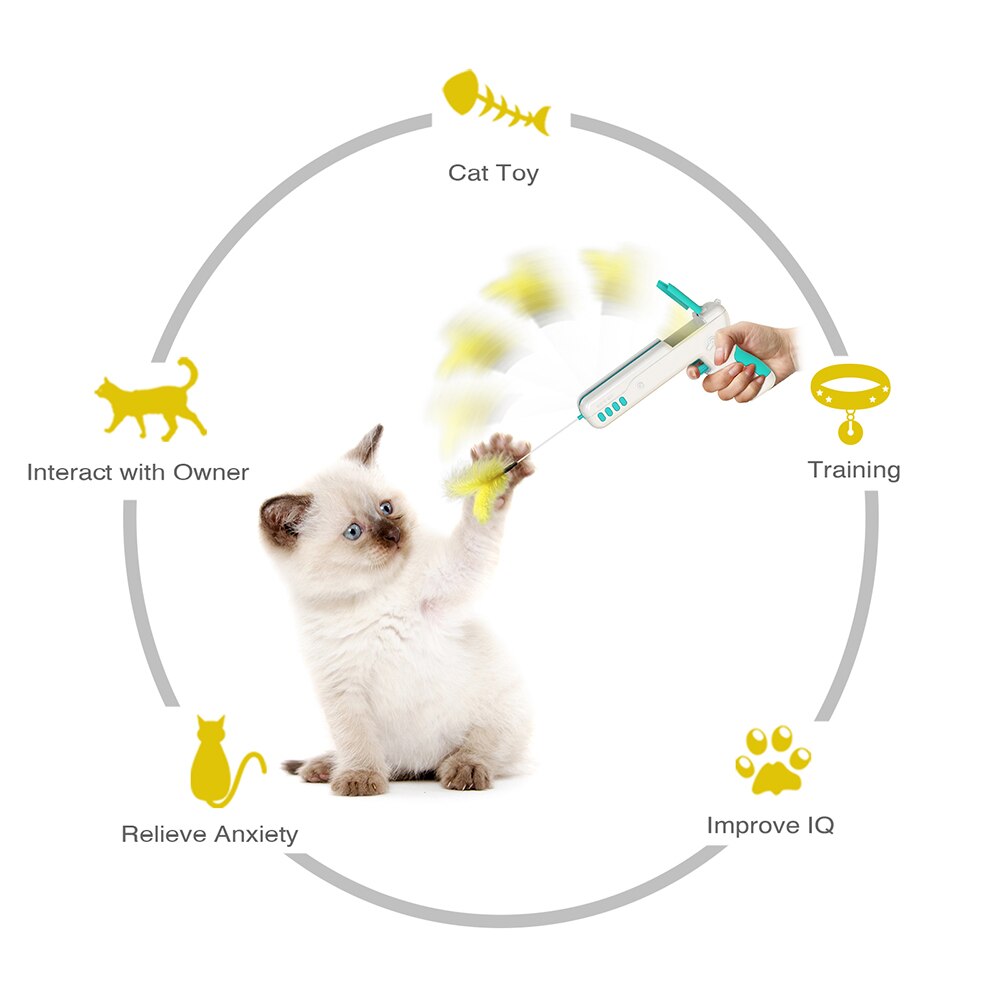Interactive Cat Toy With Feather & Ball Kitten Gun Stick Gun - Lovepawz