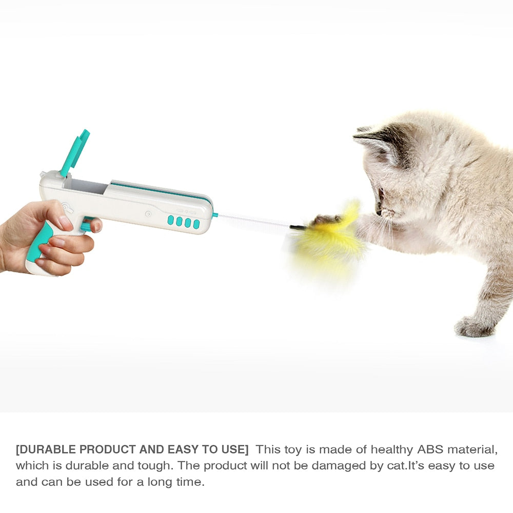 Interactive Cat Toy With Feather & Ball Kitten Gun Stick Gun - Lovepawz