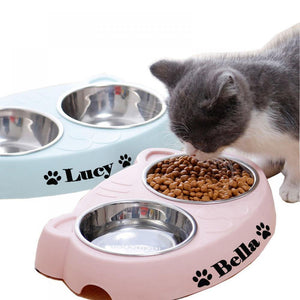 Custom Personalized Double Bowl Pet Feeding Dish - Lovepawz