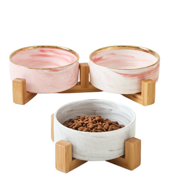 Marble Ceramic Heavy Dog Dish Bowl - Lovepawz