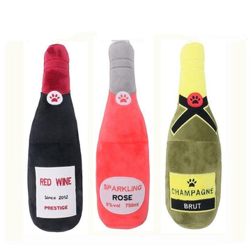 Champagne Squeaky Plush Dog Wine Bottle Toy - Lovepawz