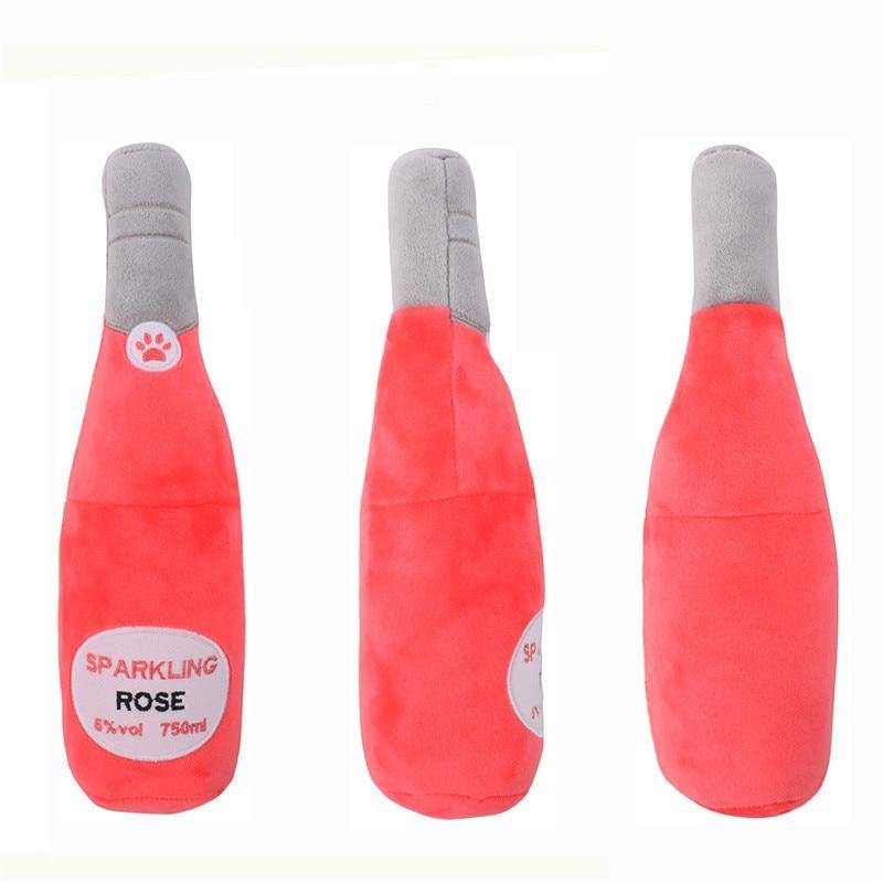 Champagne Squeaky Plush Dog Wine Bottle Toy - Lovepawz
