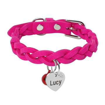 Suede Braided Dog Puppy Collar ID Tag - Lovepawz