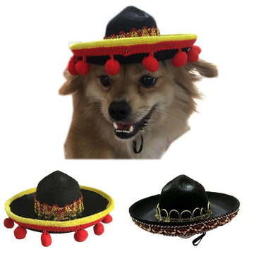 Mexican Themed Sombrero Dog Styled PomPom Hat - Lovepawz