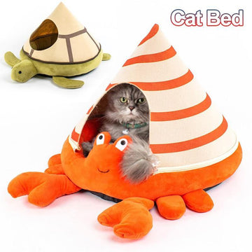 Cute Crab Turtle Sea Cat Enclosed House Bed - Lovepawz