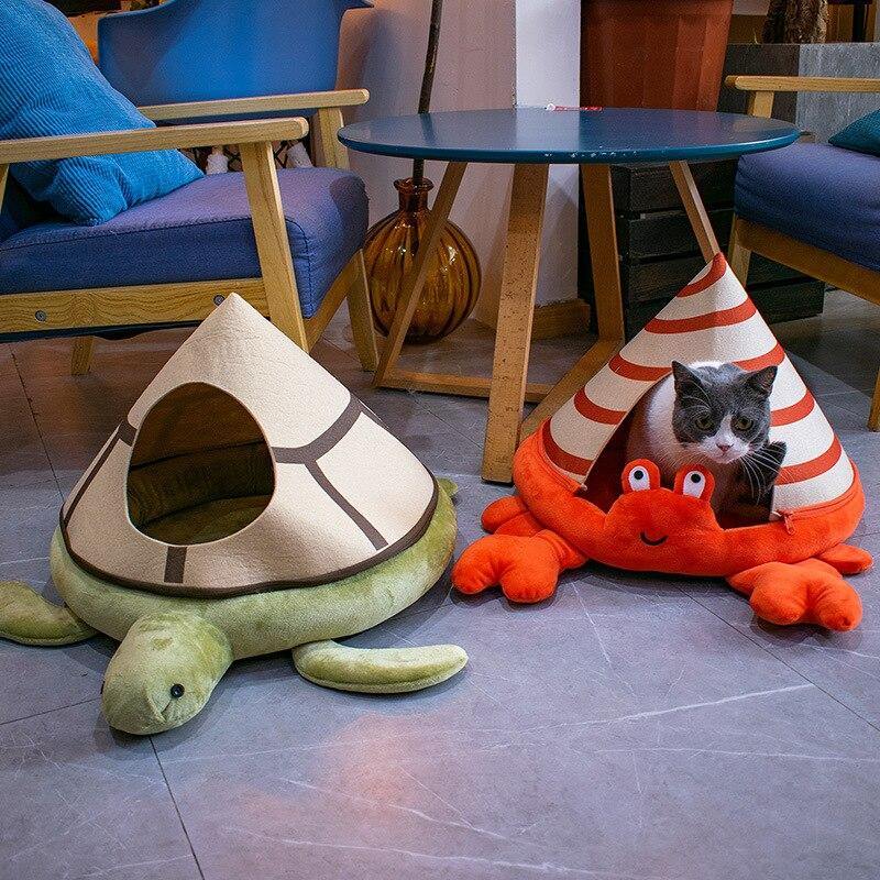 Cute Crab Turtle Sea Cat Enclosed House Bed - Lovepawz