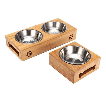 Stainless Steel Bamboo Dog Bowl - Lovepawz